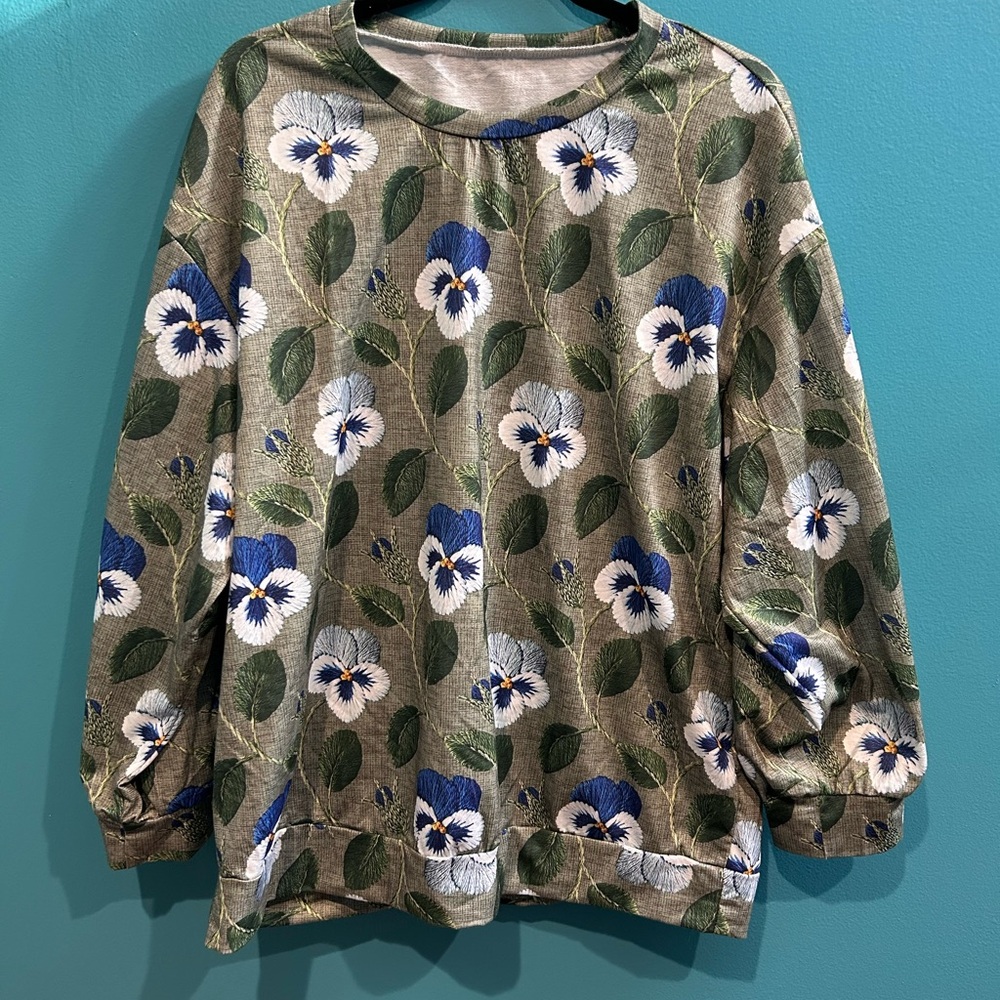 Pansy Print Long Sleeve Top Slouchy Cottagecore